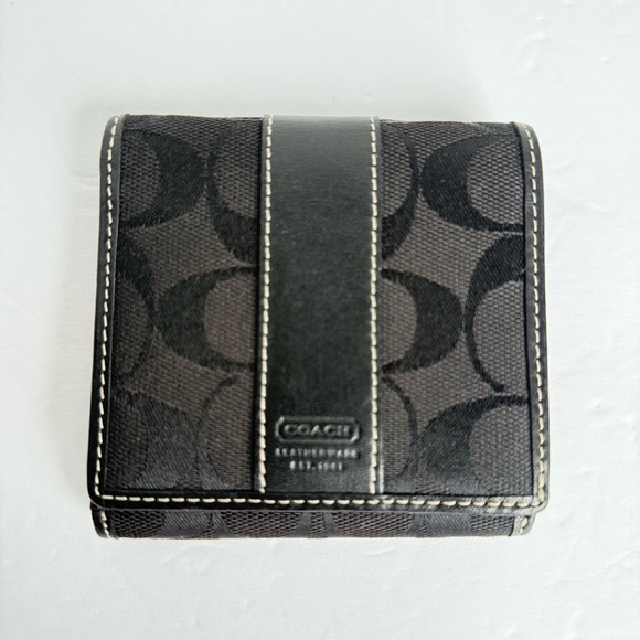 Coach Black Signature Canvas & Leather Small Tri-Fold Wallet - Picture 1 of 5
